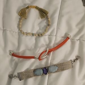 Set Of 3 Bracelets Orange Gray Neutral Green Blue